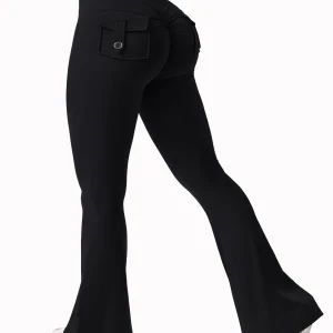 Women’s High-Waist Yoga Flare Trousers – Tummy-Control Wide-Leg Leggings with Pockets