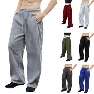 Mens Sweatpants Straight Fit Joggers for Sports and Streetwear Loose Oversized Casual Pant Drawstring Multi-pocket Men Long Pant