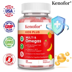 Kids Mulit & Omegas Gummies with Vitamins C, D, B6 and Zinc, Omega 3, Support Brain, Bone, Immune Health, Dietary Supplement