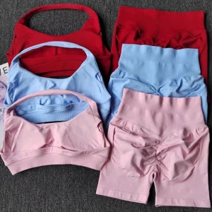 2Pcs Women's Seamless Yoga Set, Sports Bra & High Waist Shorts Gym Outfit